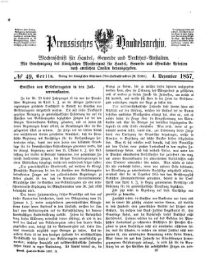 Preußisches Handels-Archiv Freitag 4. Dezember 1857