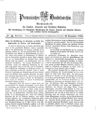 Preußisches Handels-Archiv Freitag 16. November 1860
