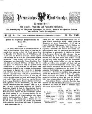 Preußisches Handels-Archiv Freitag 30. Mai 1862