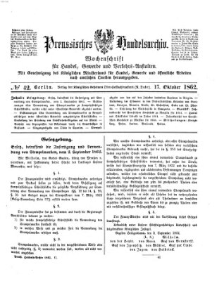 Preußisches Handels-Archiv Freitag 17. Oktober 1862