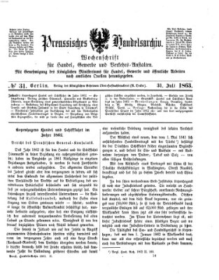 Preußisches Handels-Archiv Freitag 31. Juli 1863