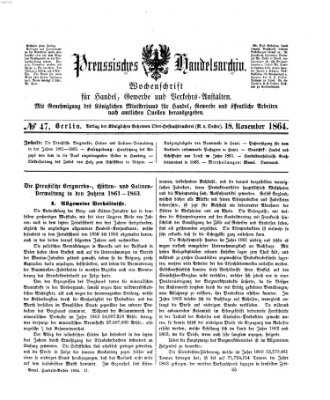 Preußisches Handels-Archiv Freitag 18. November 1864