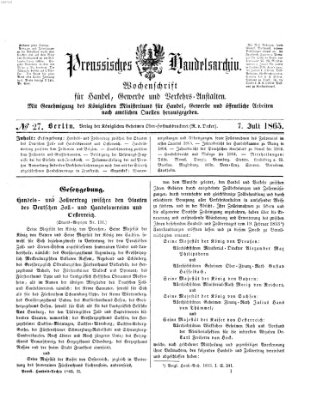 Preußisches Handels-Archiv Freitag 7. Juli 1865