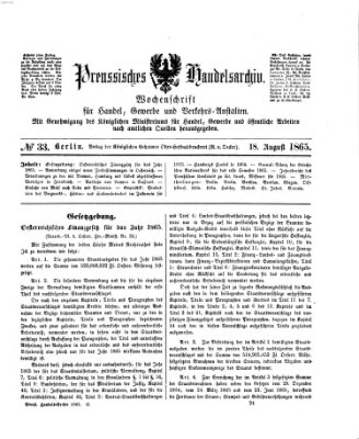 Preußisches Handels-Archiv Freitag 18. August 1865