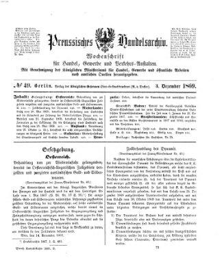 Preußisches Handels-Archiv Freitag 3. Dezember 1869
