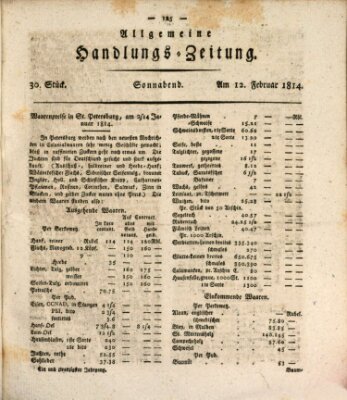 Allgemeine Handlungs-Zeitung Samstag 12. Februar 1814