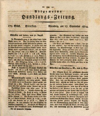 Allgemeine Handlungs-Zeitung Dienstag 13. September 1814