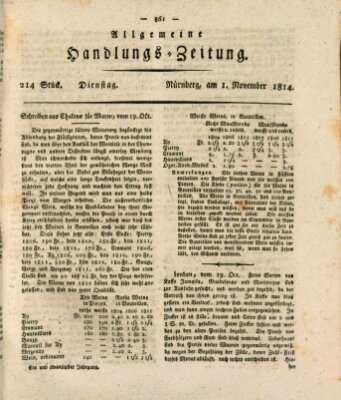 Allgemeine Handlungs-Zeitung Dienstag 1. November 1814