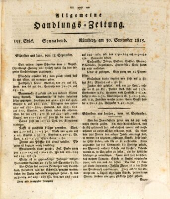 Allgemeine Handlungs-Zeitung Samstag 30. September 1815
