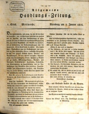 Allgemeine Handlungs-Zeitung Mittwoch 3. Januar 1816
