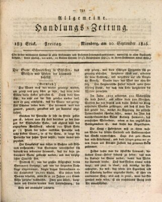Allgemeine Handlungs-Zeitung Freitag 20. September 1816