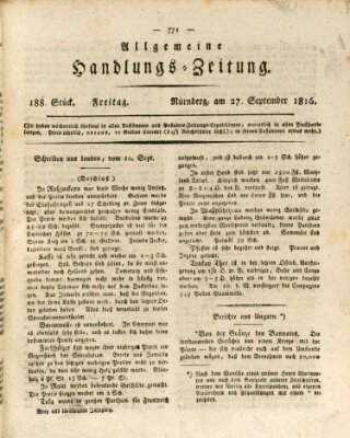 Allgemeine Handlungs-Zeitung Freitag 27. September 1816
