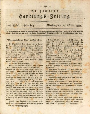 Allgemeine Handlungs-Zeitung Dienstag 22. Oktober 1816