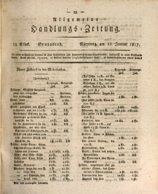 Allgemeine Handlungs-Zeitung Samstag 18. Januar 1817
