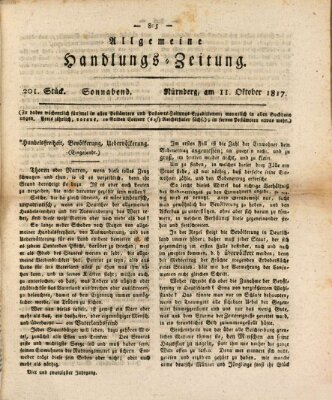 Allgemeine Handlungs-Zeitung Samstag 11. Oktober 1817
