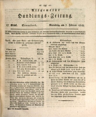 Allgemeine Handlungs-Zeitung Samstag 7. Februar 1818