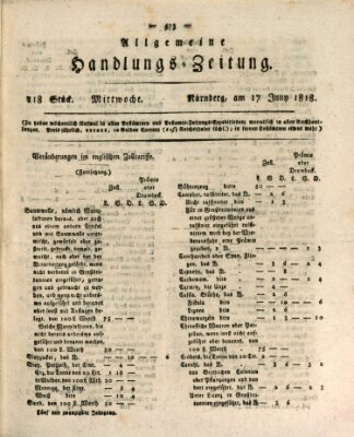 Allgemeine Handlungs-Zeitung Mittwoch 17. Juni 1818