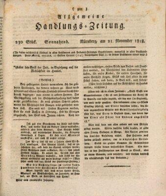 Allgemeine Handlungs-Zeitung Samstag 21. November 1818