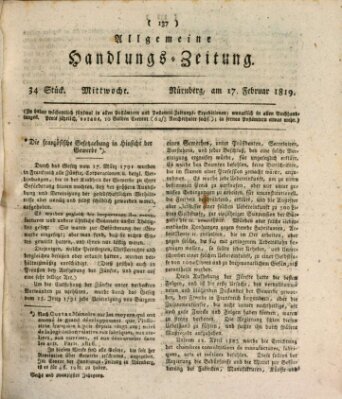 Allgemeine Handlungs-Zeitung Mittwoch 17. Februar 1819