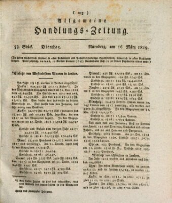 Allgemeine Handlungs-Zeitung Dienstag 16. März 1819