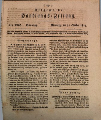 Allgemeine Handlungs-Zeitung Sonntag 31. Oktober 1819