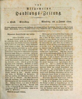 Allgemeine Handlungs-Zeitung Dienstag 4. Januar 1820