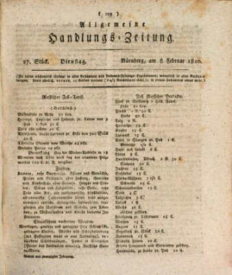 Allgemeine Handlungs-Zeitung Dienstag 8. Februar 1820