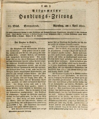 Allgemeine Handlungs-Zeitung Samstag 1. April 1820