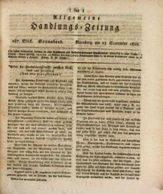 Allgemeine Handlungs-Zeitung Samstag 23. September 1820