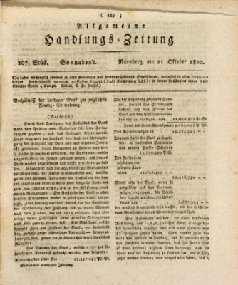 Allgemeine Handlungs-Zeitung Samstag 21. Oktober 1820