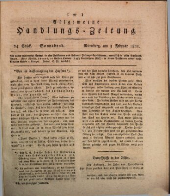 Allgemeine Handlungs-Zeitung Samstag 3. Februar 1821