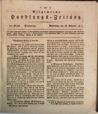 Allgemeine Handlungs-Zeitung Sonntag 18. Februar 1821