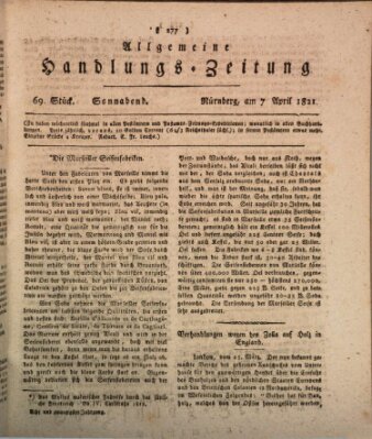 Allgemeine Handlungs-Zeitung Samstag 7. April 1821