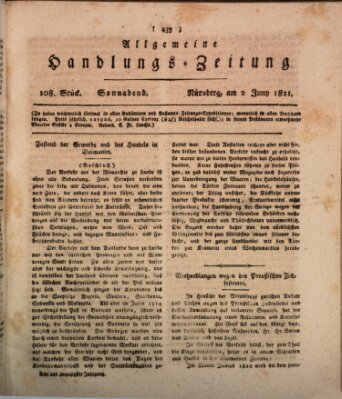 Allgemeine Handlungs-Zeitung Samstag 2. Juni 1821