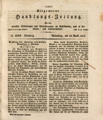 Allgemeine Handlungs-Zeitung Sonntag 28. April 1822