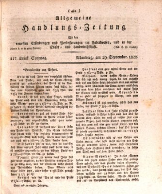 Allgemeine Handlungs-Zeitung Sonntag 29. September 1822