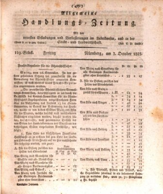 Allgemeine Handlungs-Zeitung Freitag 3. Oktober 1823