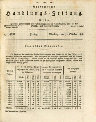 Allgemeine Handlungs-Zeitung Freitag 31. Oktober 1828
