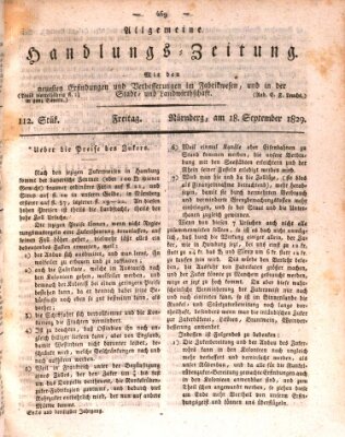 Allgemeine Handlungs-Zeitung Freitag 18. September 1829