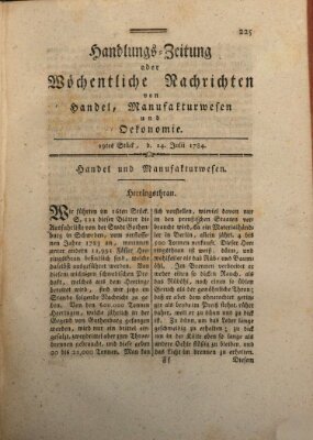 Handlungszeitung oder wöchentliche Nachrichten von Handel, Manufakturwesen, Künsten und neuen Erfindungen Samstag 24. Juli 1784