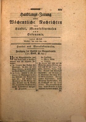 Handlungszeitung oder wöchentliche Nachrichten von Handel, Manufakturwesen, Künsten und neuen Erfindungen Samstag 13. August 1785