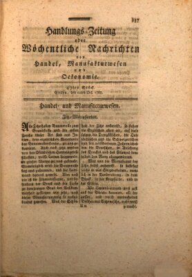 Handlungszeitung oder wöchentliche Nachrichten von Handel, Manufakturwesen, Künsten und neuen Erfindungen Samstag 22. Oktober 1785