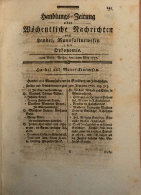 Handlungszeitung oder wöchentliche Nachrichten von Handel, Manufakturwesen, Künsten und neuen Erfindungen Samstag 12. Mai 1787