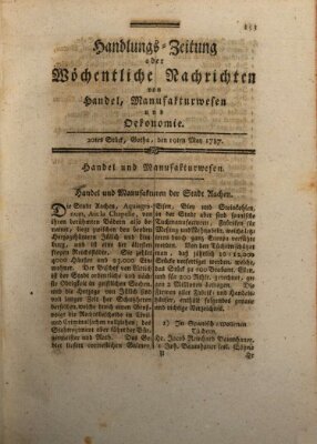 Handlungszeitung oder wöchentliche Nachrichten von Handel, Manufakturwesen, Künsten und neuen Erfindungen Samstag 19. Mai 1787