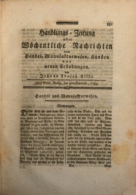 Handlungszeitung oder wöchentliche Nachrichten von Handel, Manufakturwesen, Künsten und neuen Erfindungen Samstag 5. September 1789