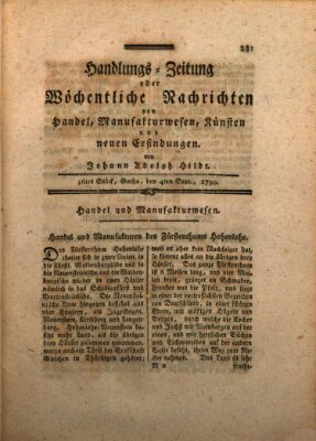 Handlungszeitung oder wöchentliche Nachrichten von Handel, Manufakturwesen, Künsten und neuen Erfindungen Samstag 4. September 1790