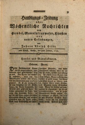 Handlungszeitung oder wöchentliche Nachrichten von Handel, Manufakturwesen, Künsten und neuen Erfindungen Samstag 8. Januar 1791