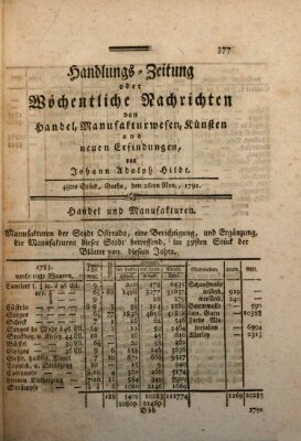 Handlungszeitung oder wöchentliche Nachrichten von Handel, Manufakturwesen, Künsten und neuen Erfindungen Samstag 26. November 1791