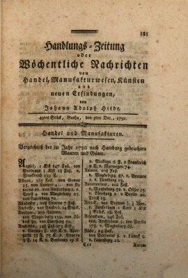 Handlungszeitung oder wöchentliche Nachrichten von Handel, Manufakturwesen, Künsten und neuen Erfindungen Samstag 3. Dezember 1791