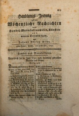 Handlungszeitung oder wöchentliche Nachrichten von Handel, Manufakturwesen, Künsten und neuen Erfindungen Samstag 31. Dezember 1791